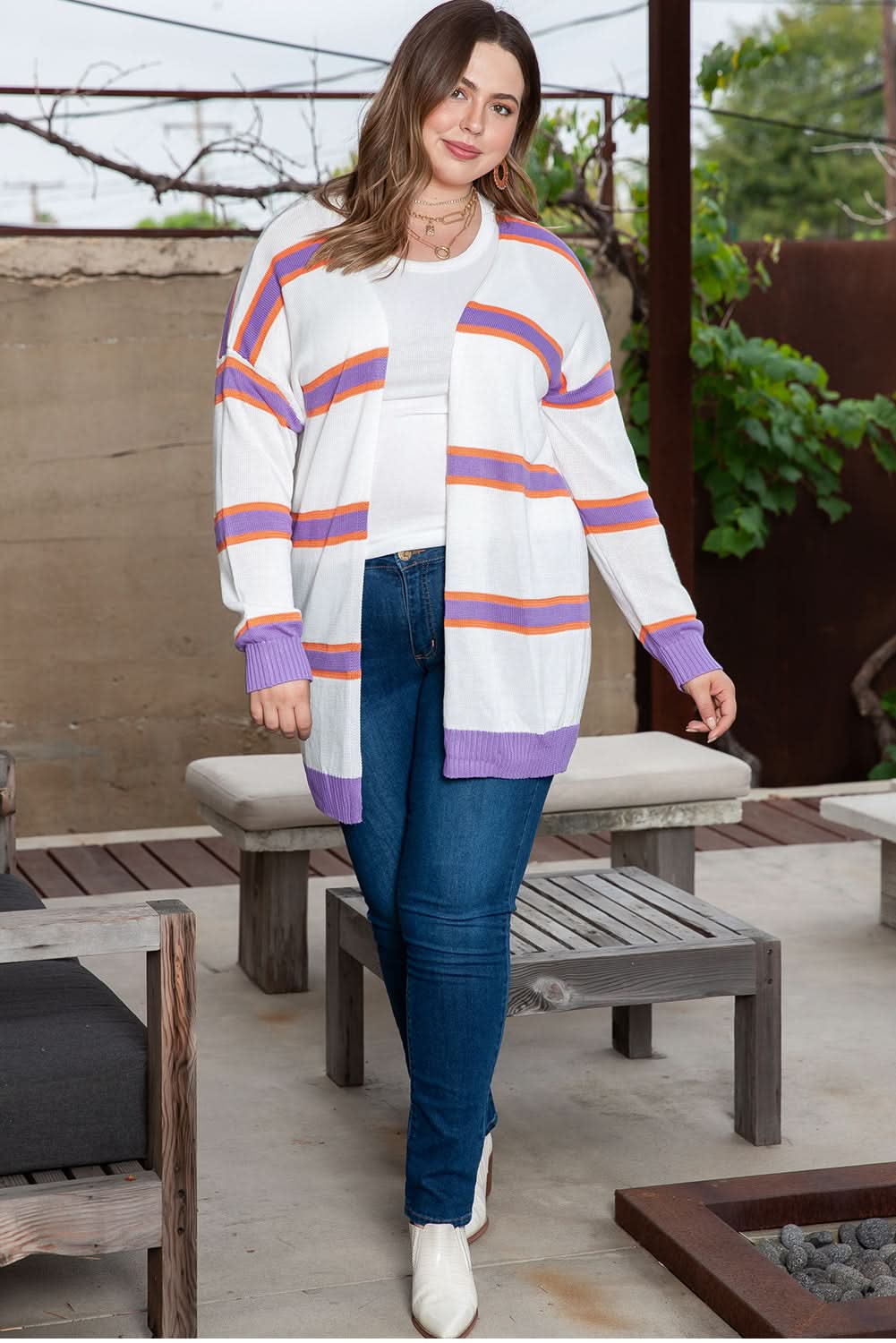 Love Salve: Plus Size Striped Cardigan