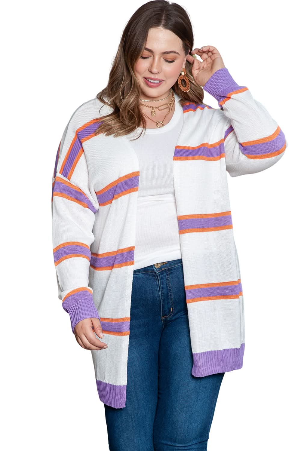 Love Salve: Plus Size Striped Cardigan