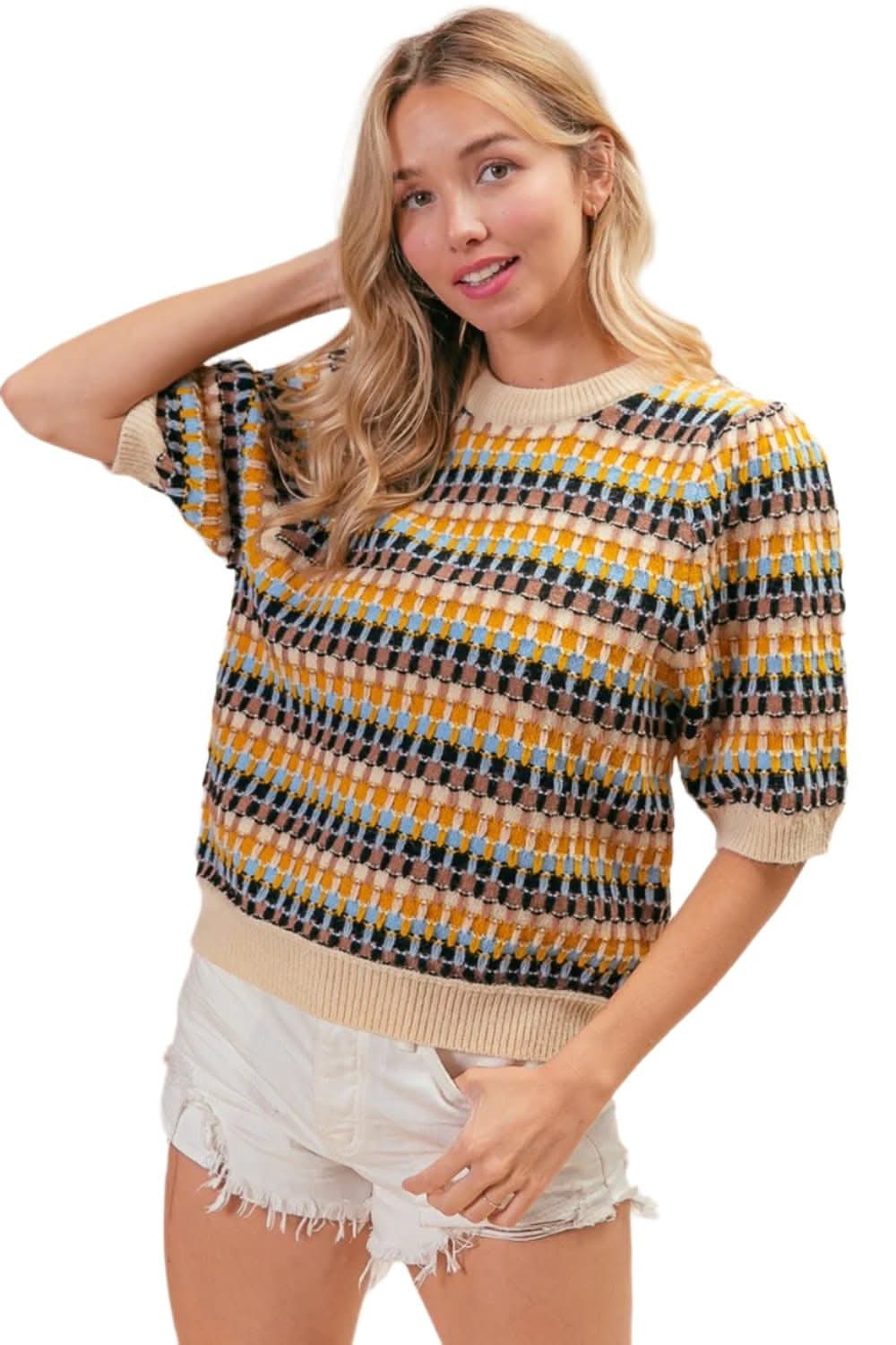 BiBi Multi Color Half Sleeve Sweater