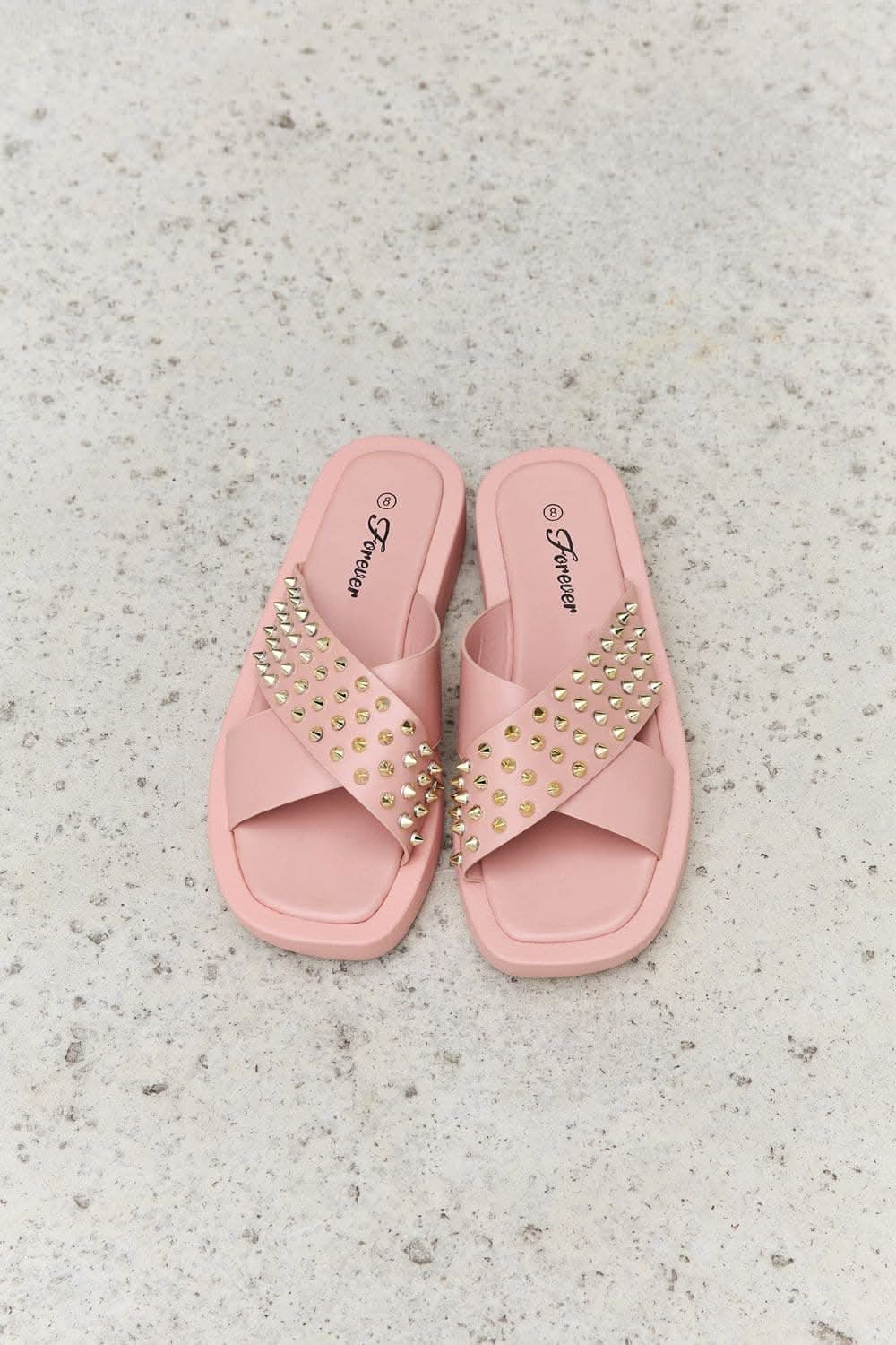 Blush studded cross strap sandals