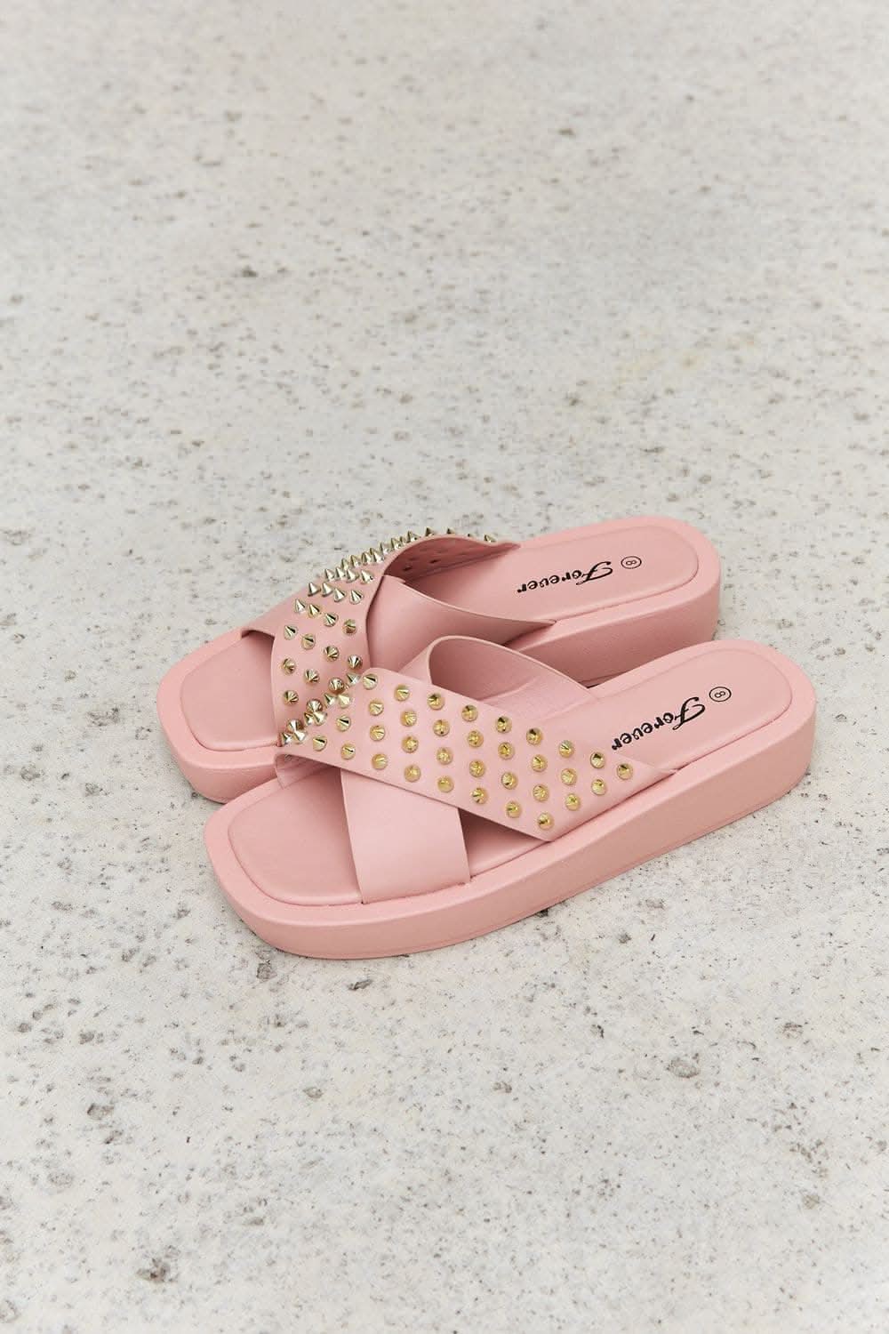 Blush studded cross strap sandals
