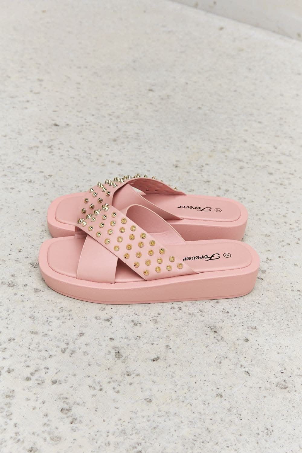 Blush studded cross strap sandals