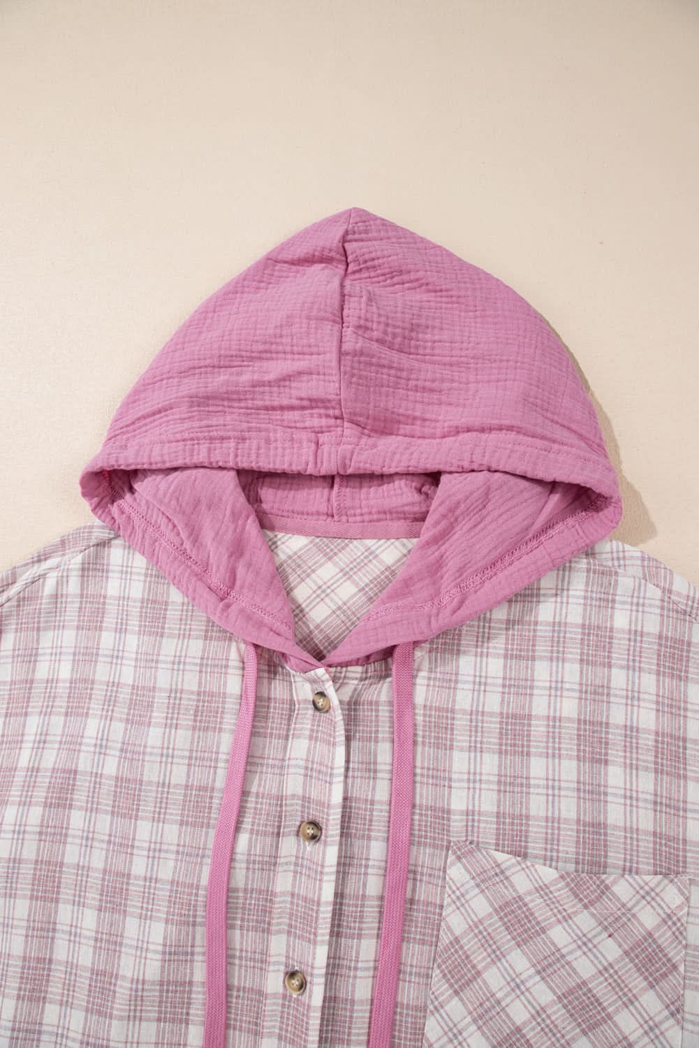 Bonbon plus size plaid hooded shirt