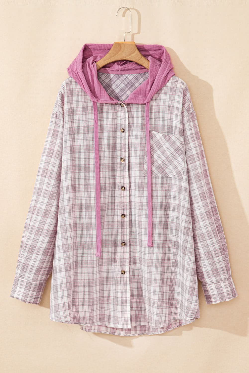 Bonbon plus size plaid hooded shirt