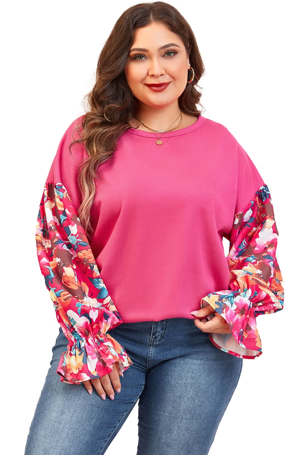 Bright pink plus-size floral top