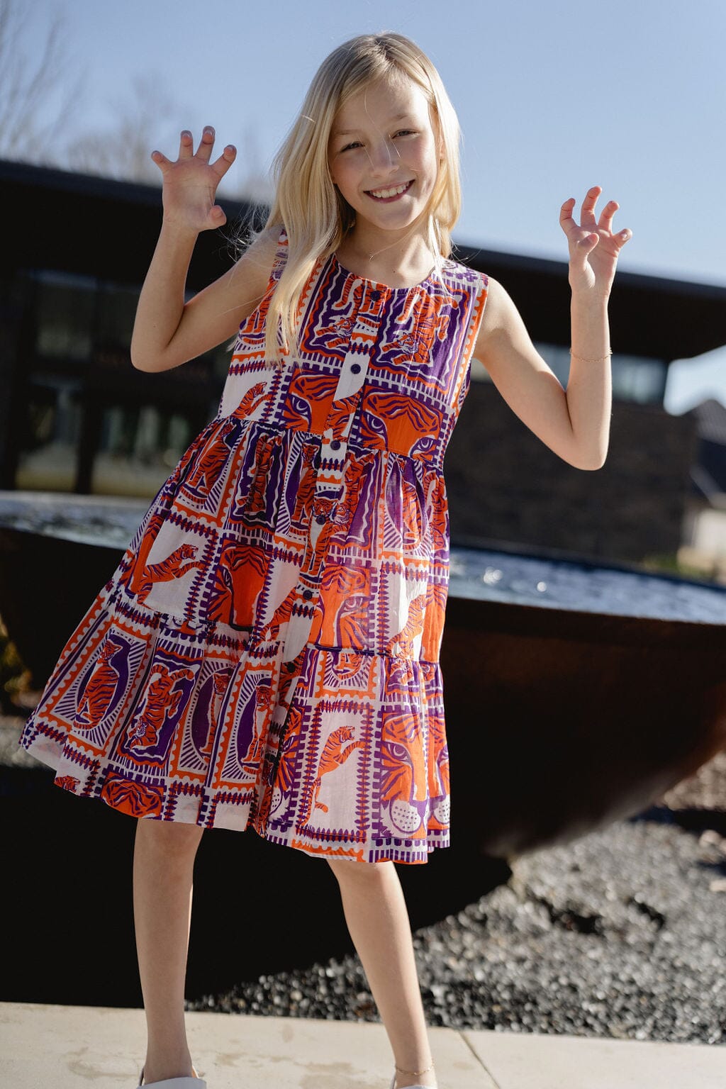 Girls Tiger Game Day Dress | Orange & Purple