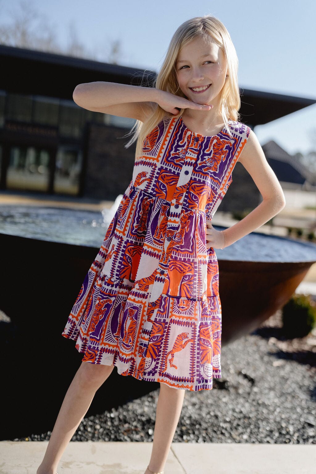 Girls Tiger Game Day Dress | Orange & Purple