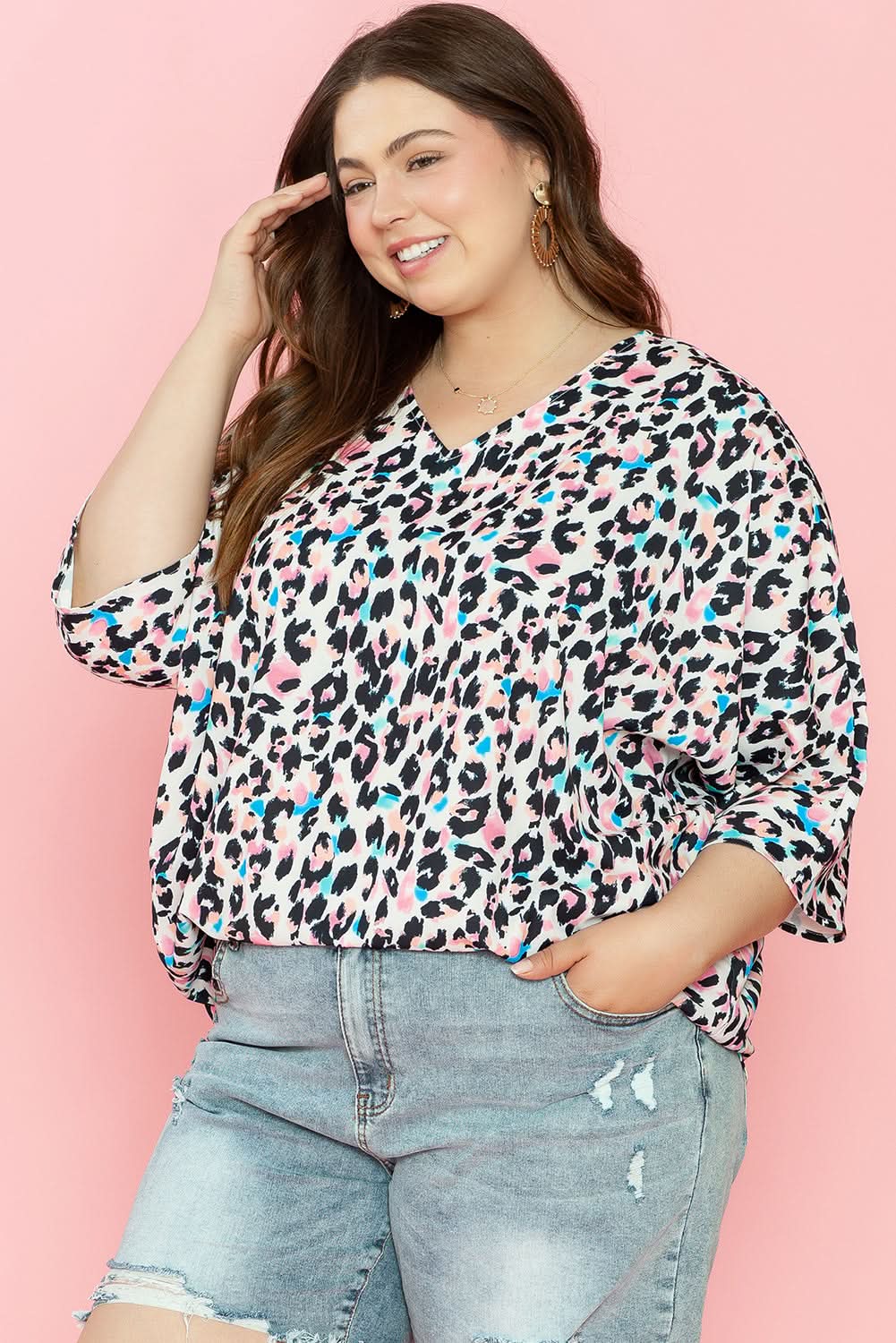 Brown leopard batwing top for plus sizes