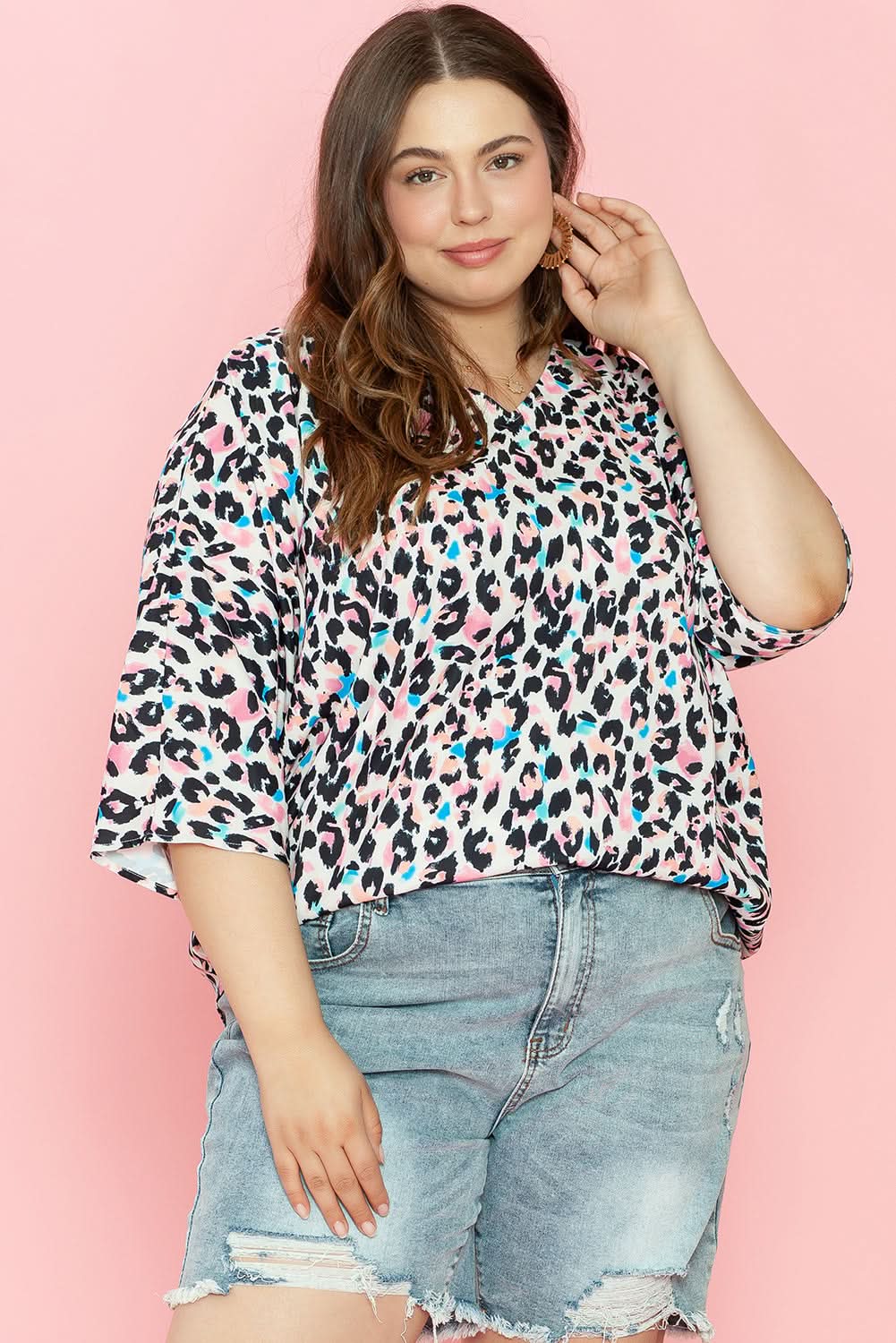 Brown leopard batwing top for plus sizes
