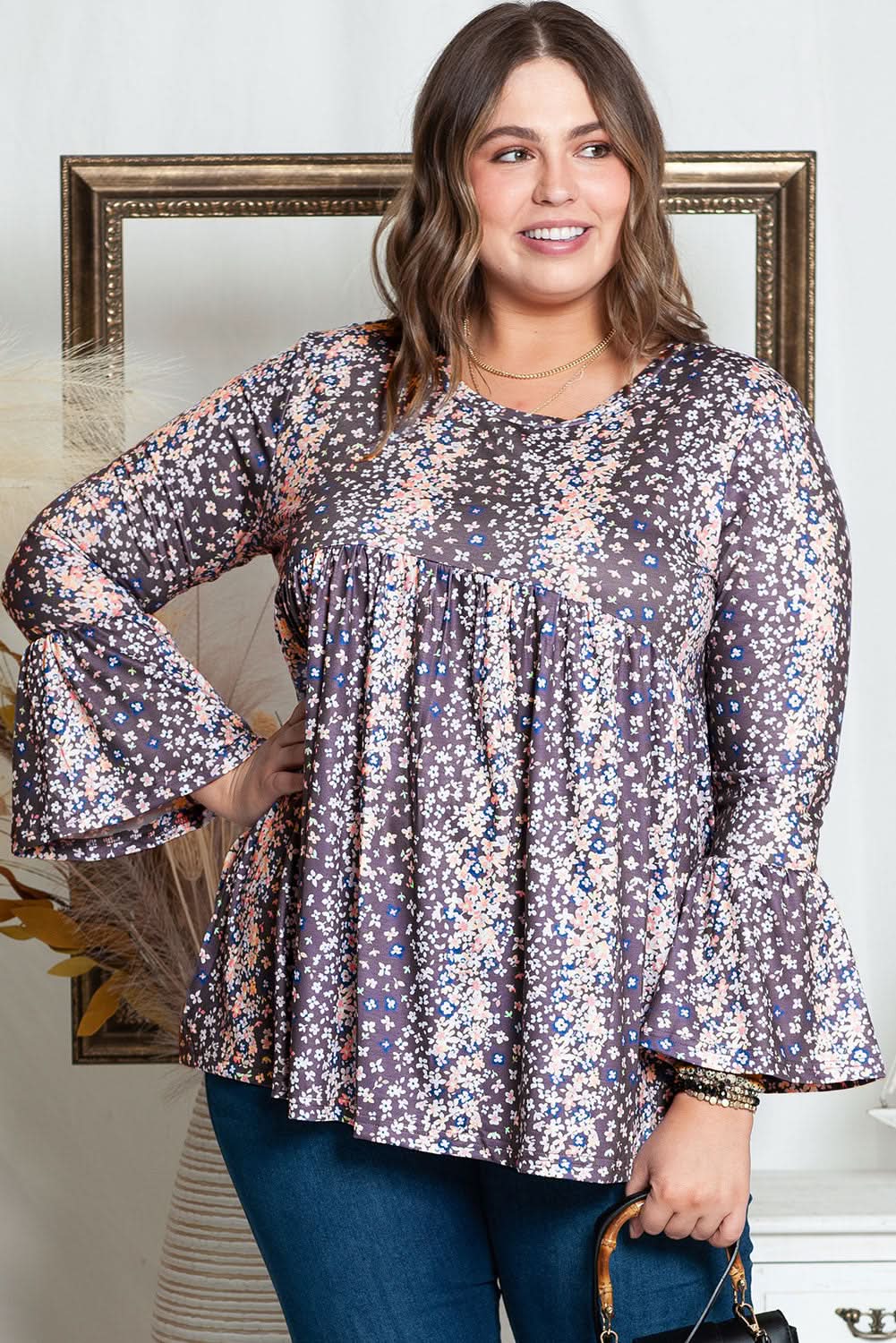 Charming plus size floral babydoll top