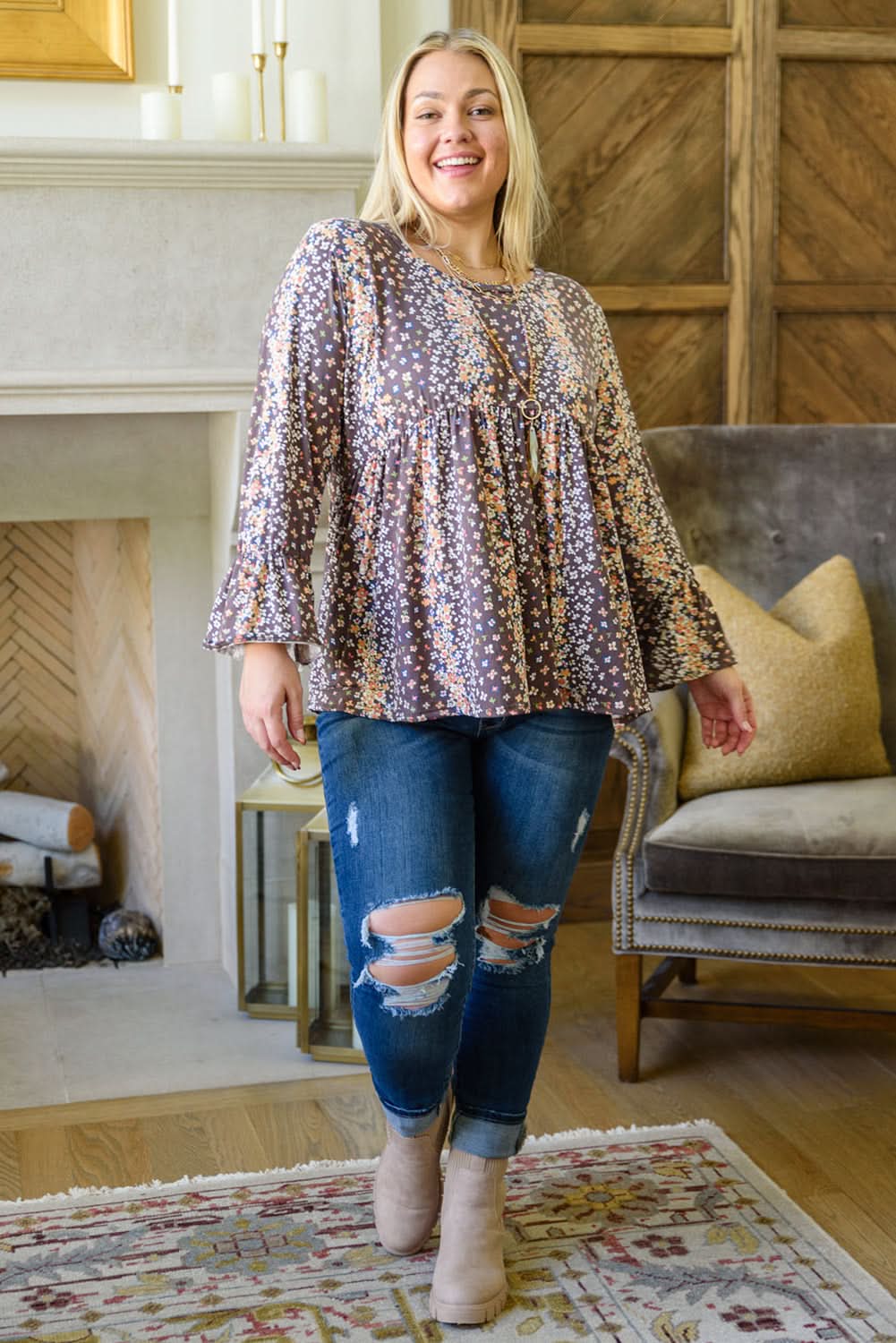 Charming plus size floral babydoll top