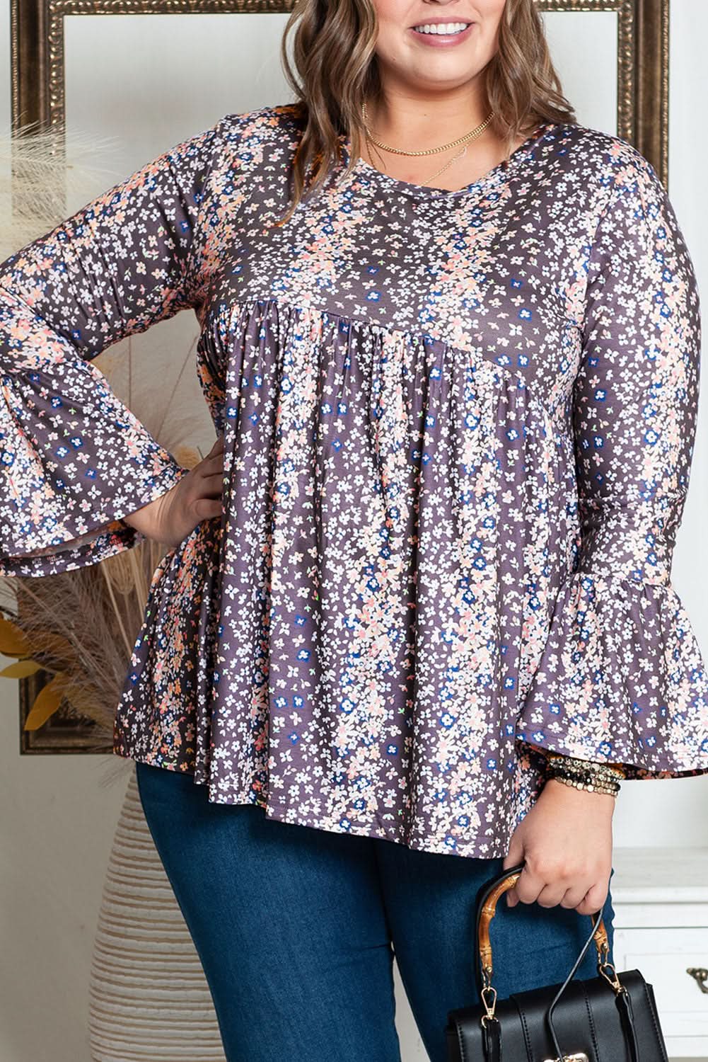 Charming plus size floral babydoll top
