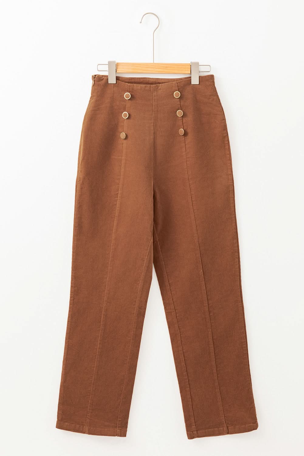 Chestnut Solid Color Double Breasted Straight Leg Pants