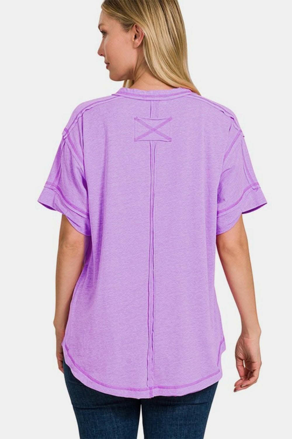 Chic Edge Exposed Seam Button-Up Tee