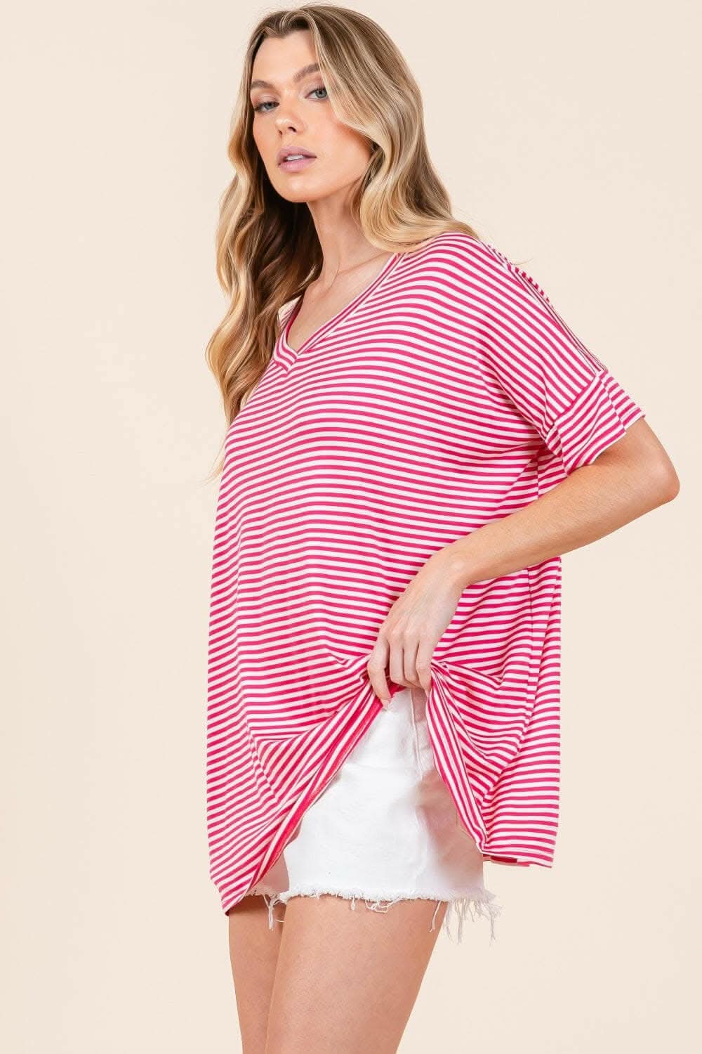 Chic Striped V-Neck Tee for Effortless Style