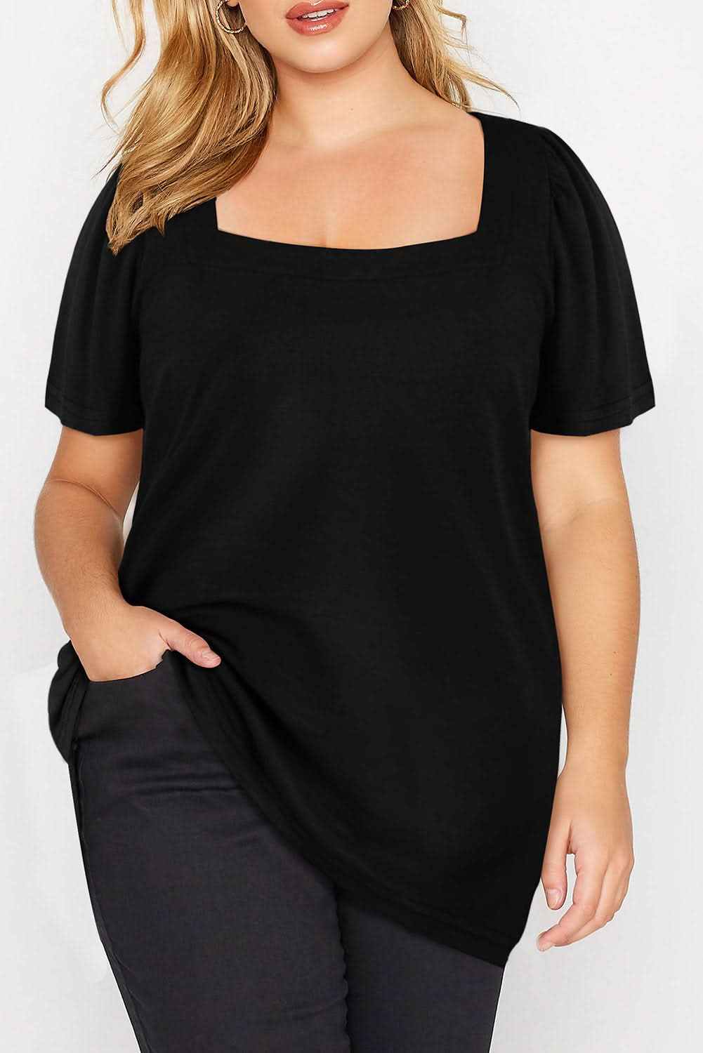 Chic black plus size top with ruching