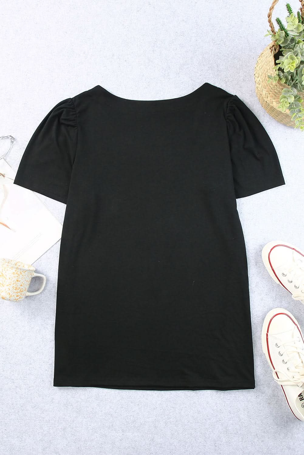 Chic black plus size top with ruching