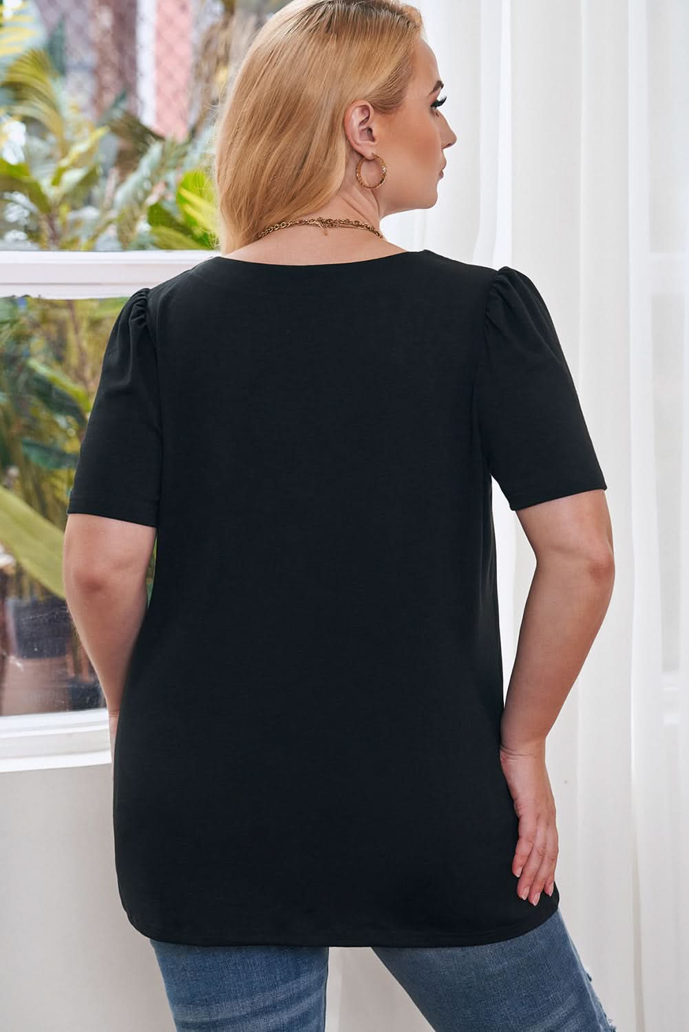 Chic black plus size top with ruching