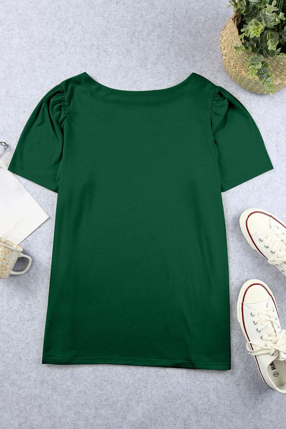 Chic green plus size square neck top