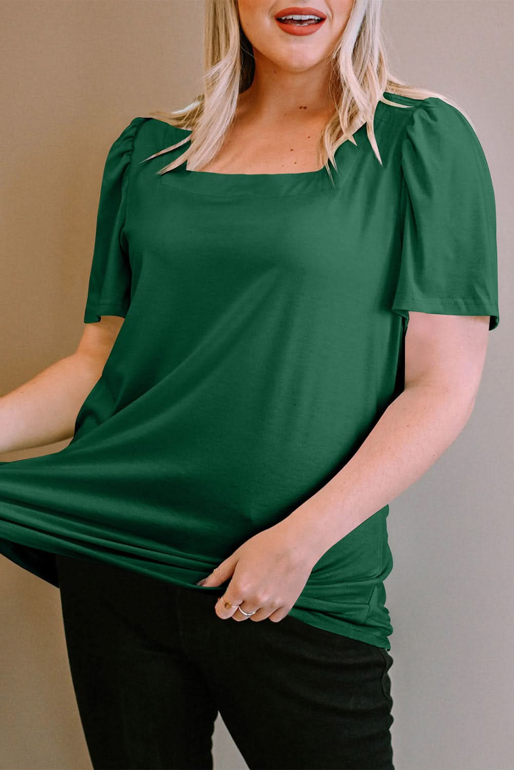 Chic green plus size square neck top