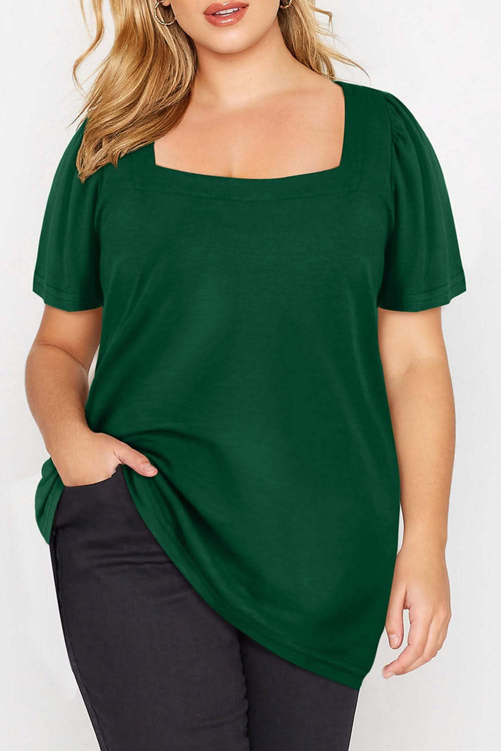 Chic green plus size square neck top