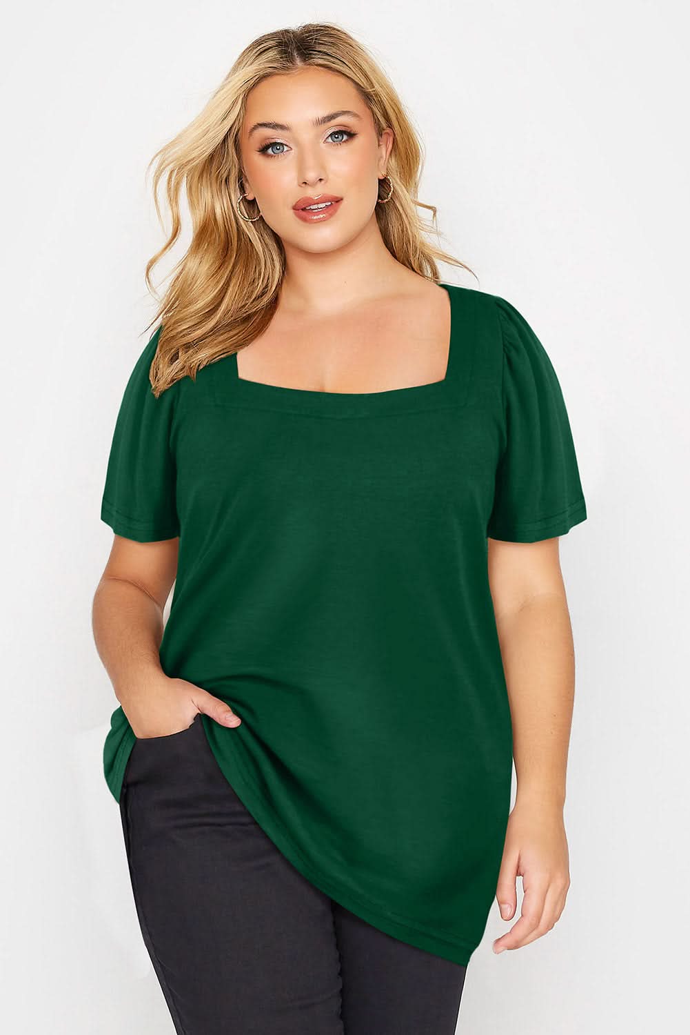Chic green plus size square neck top