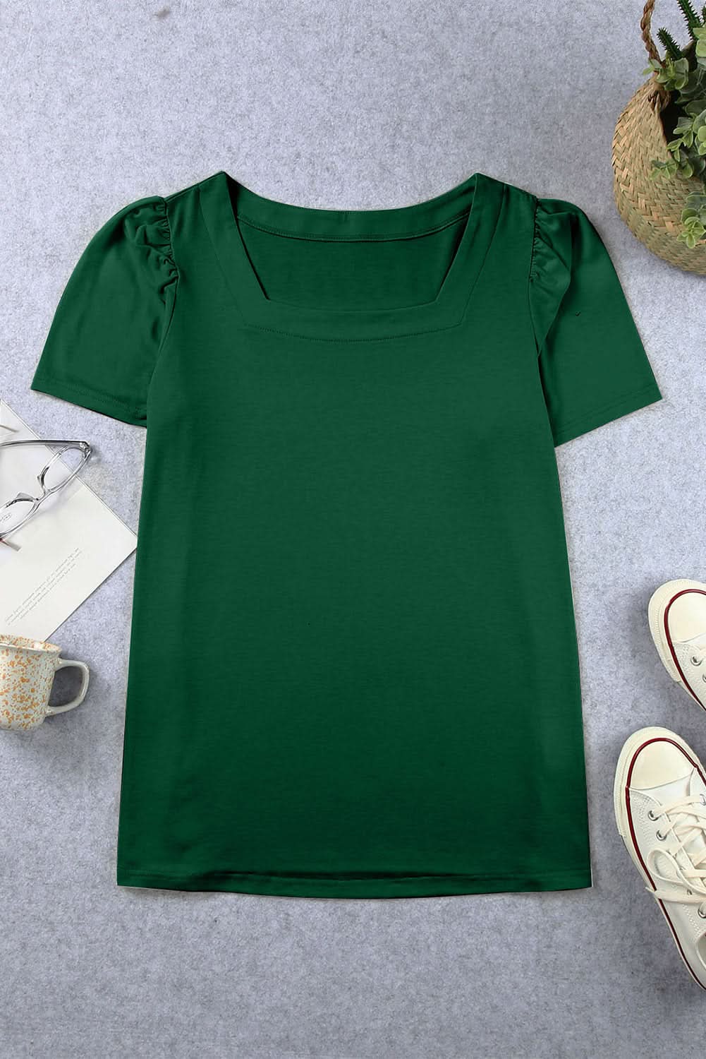 Chic green plus size square neck top