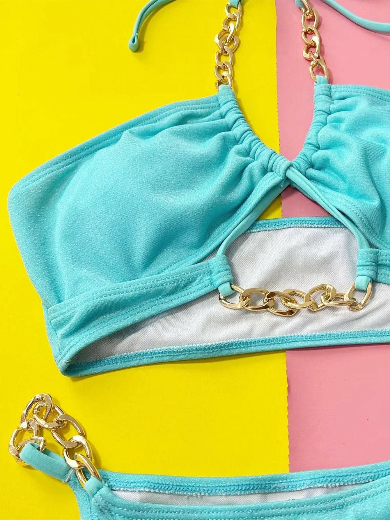 Chic halter bikini with chain accents