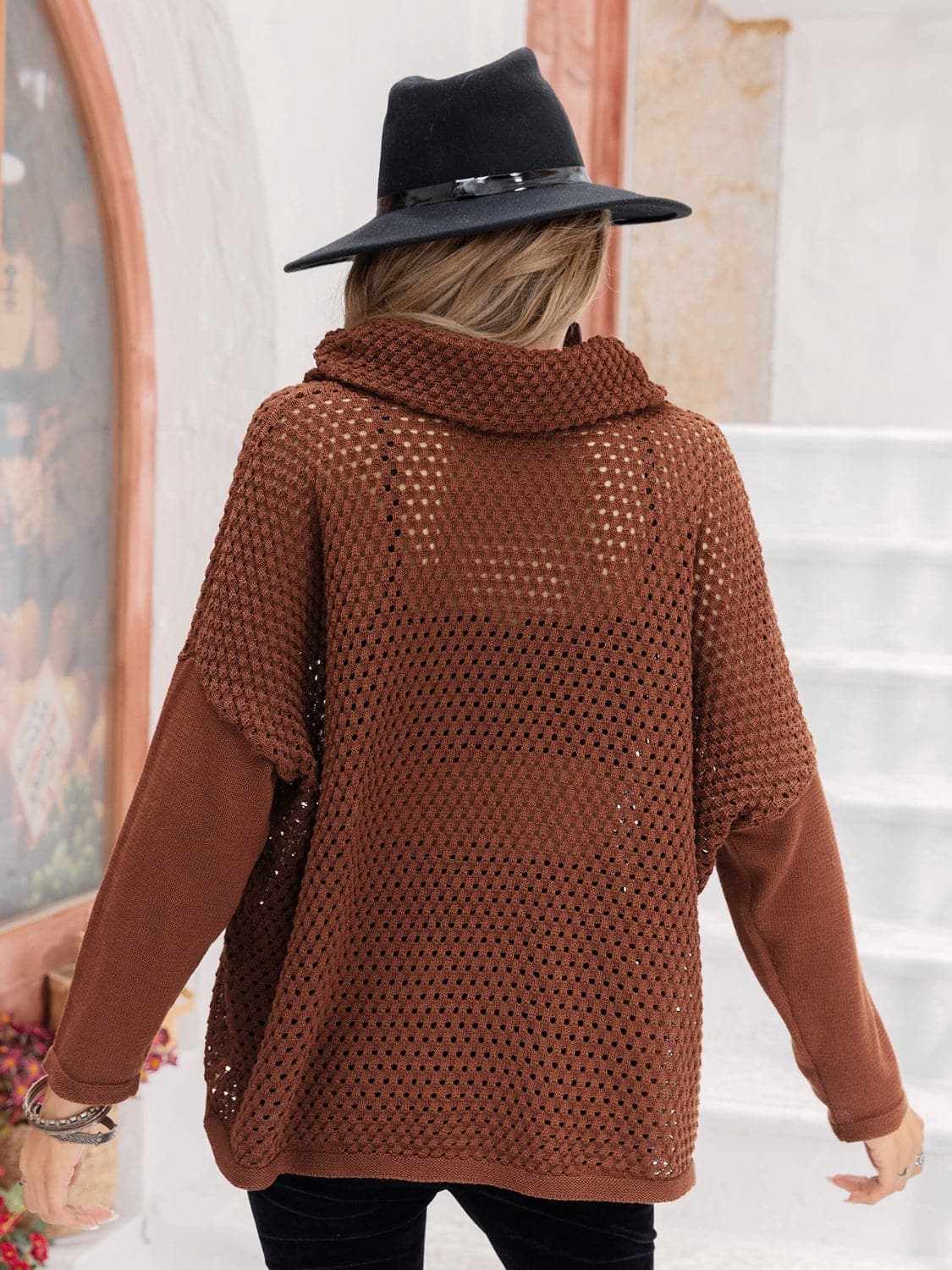 Chic openwork mock neck sweater