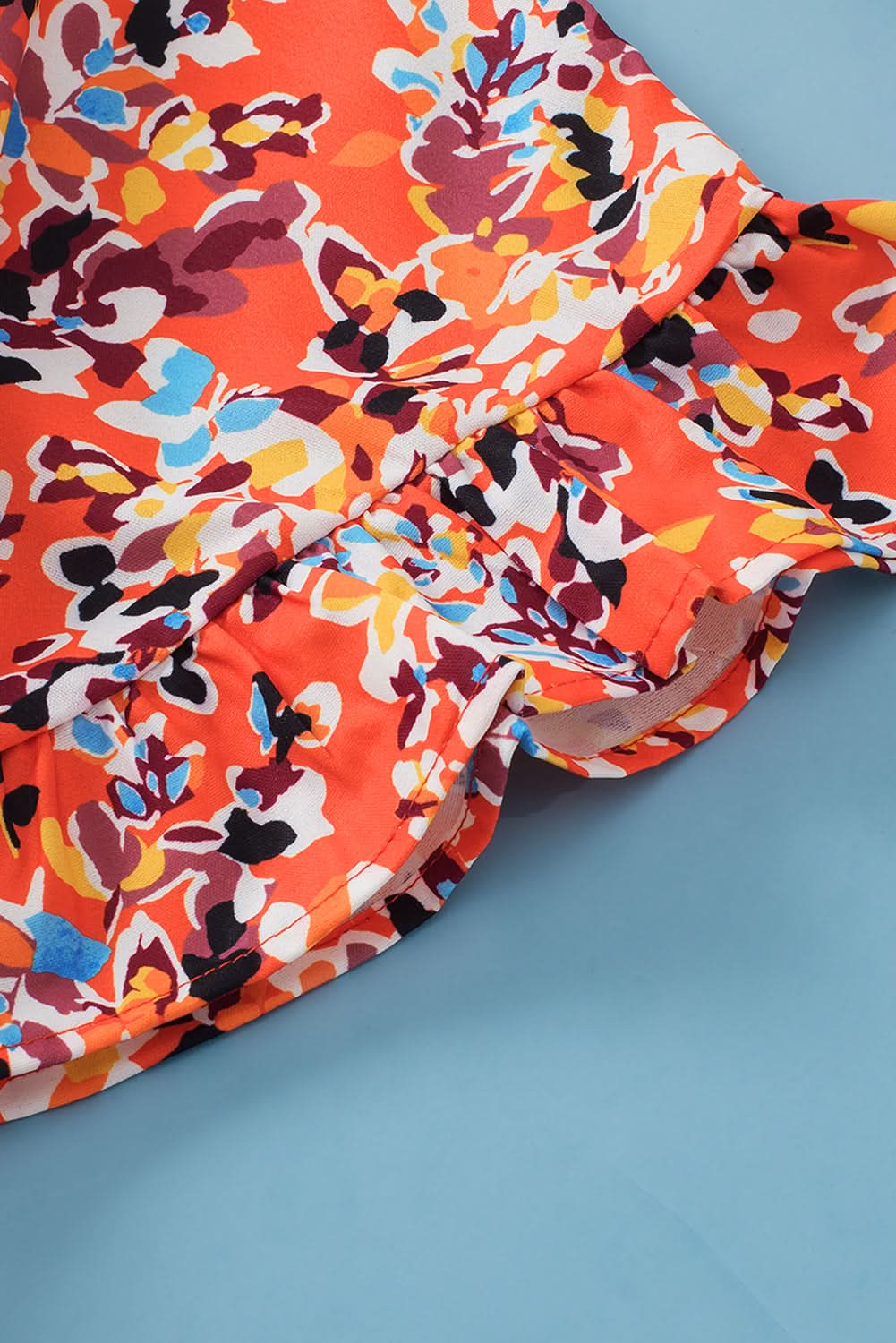 Chic orange floral ruffle sleeve top