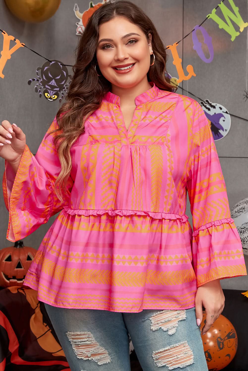 Chic orange plus size babydoll blouse