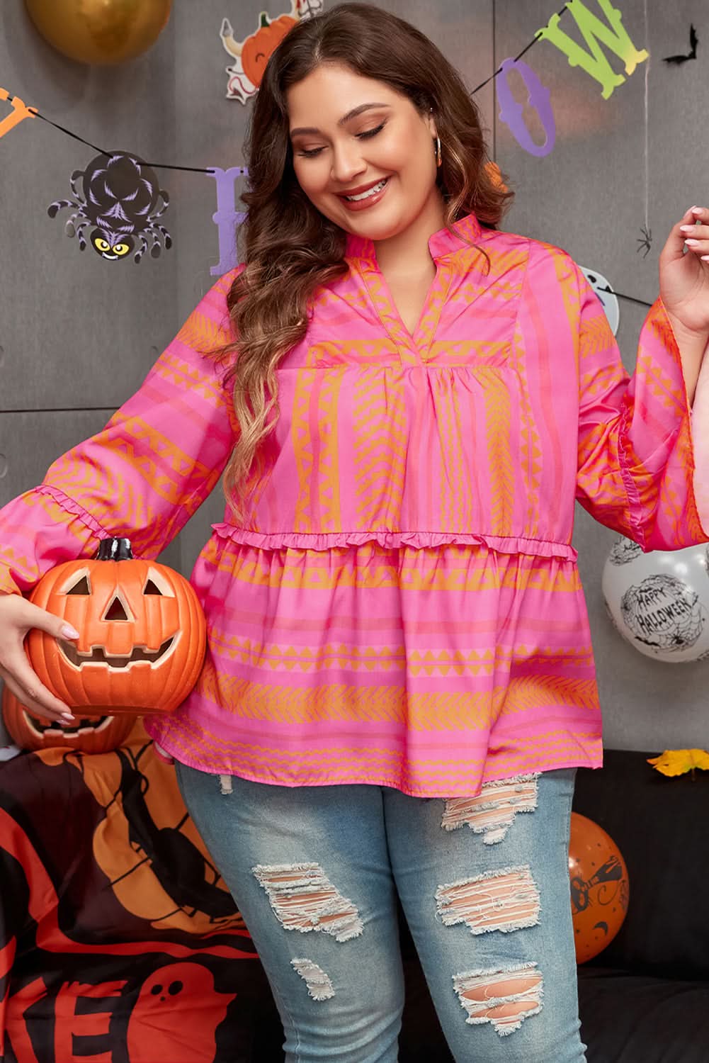 Chic orange plus size babydoll blouse