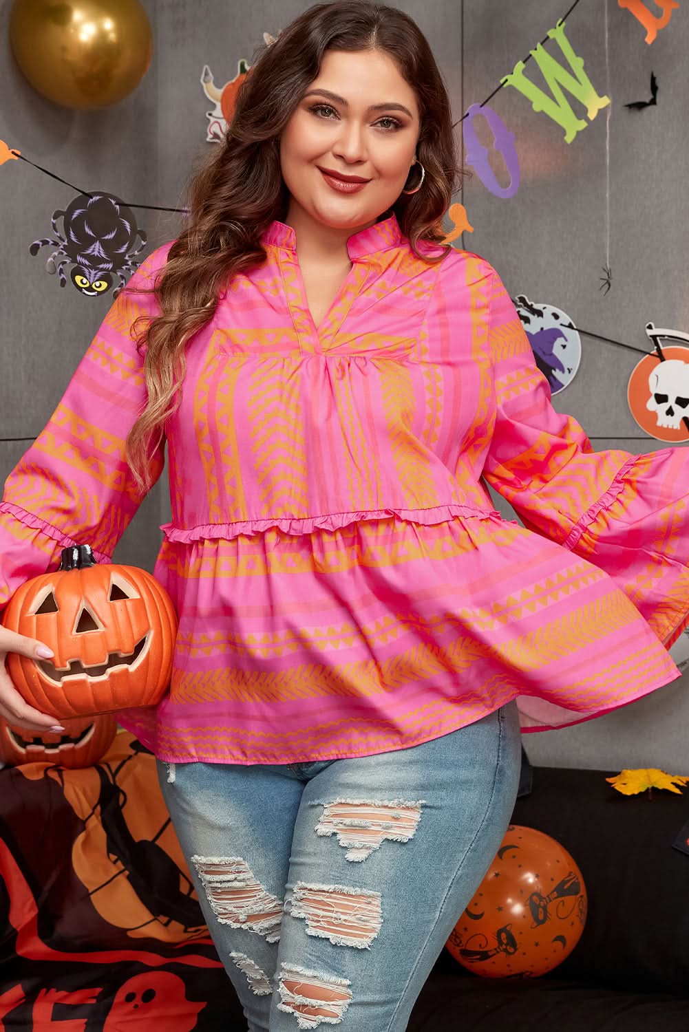 Chic orange plus size babydoll blouse