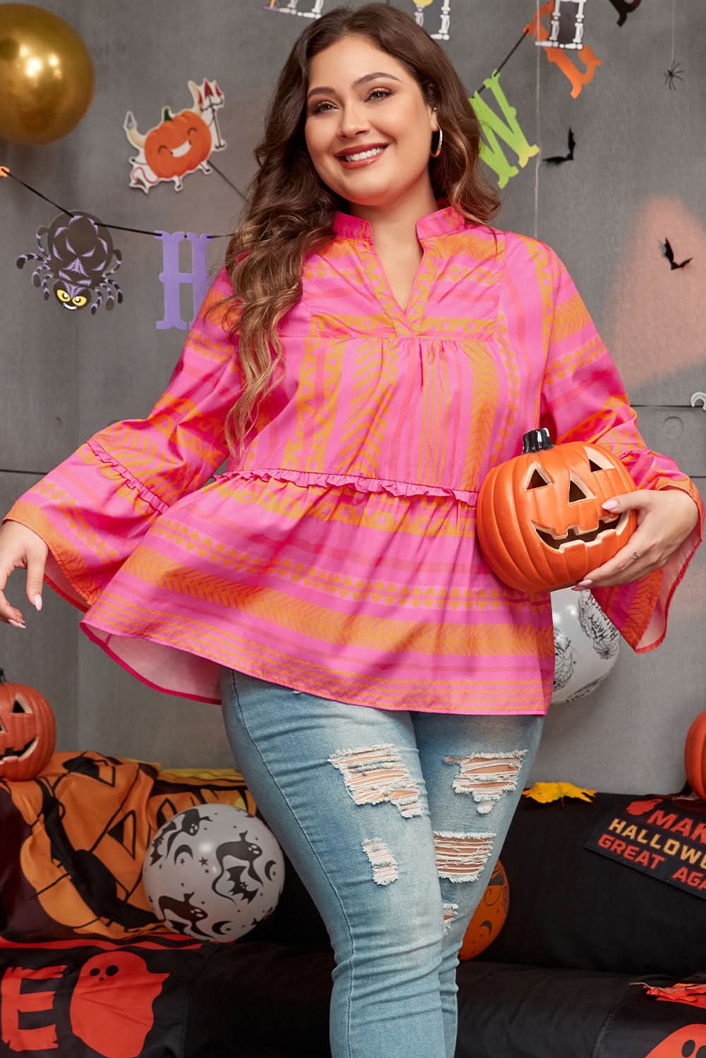 Chic orange plus size babydoll blouse