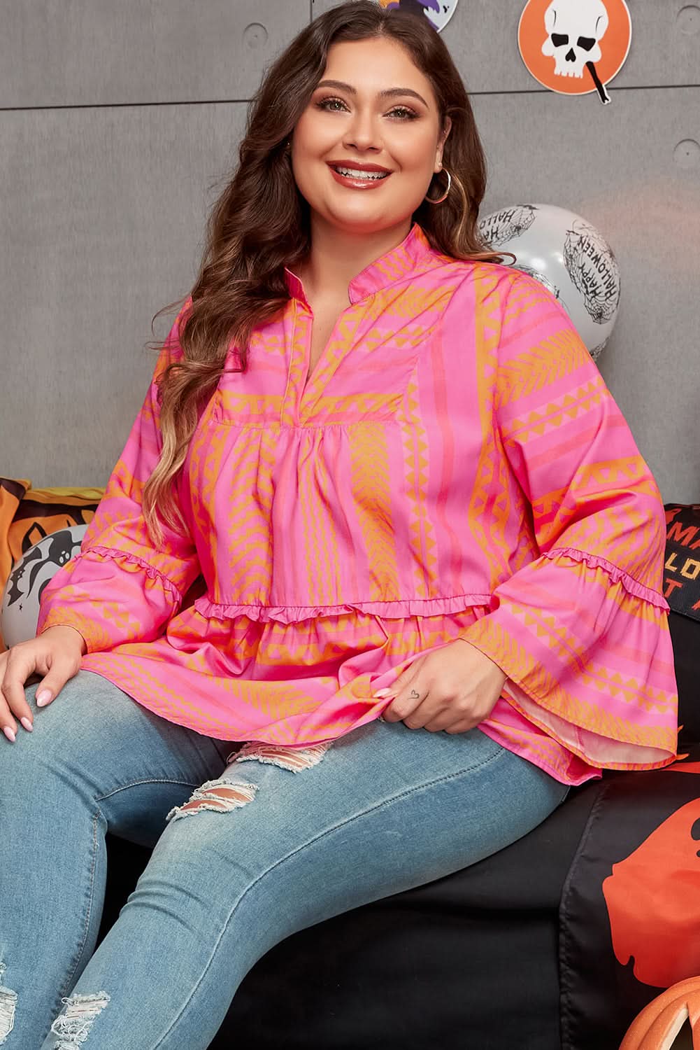 Chic orange plus size babydoll blouse