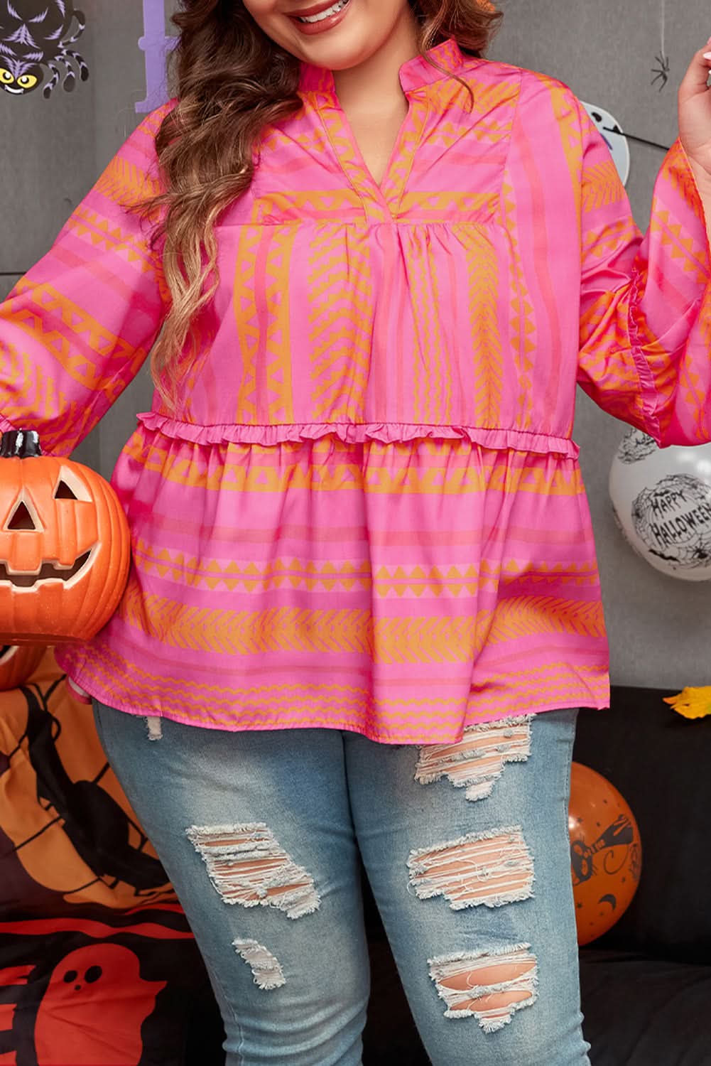Chic orange plus size babydoll blouse
