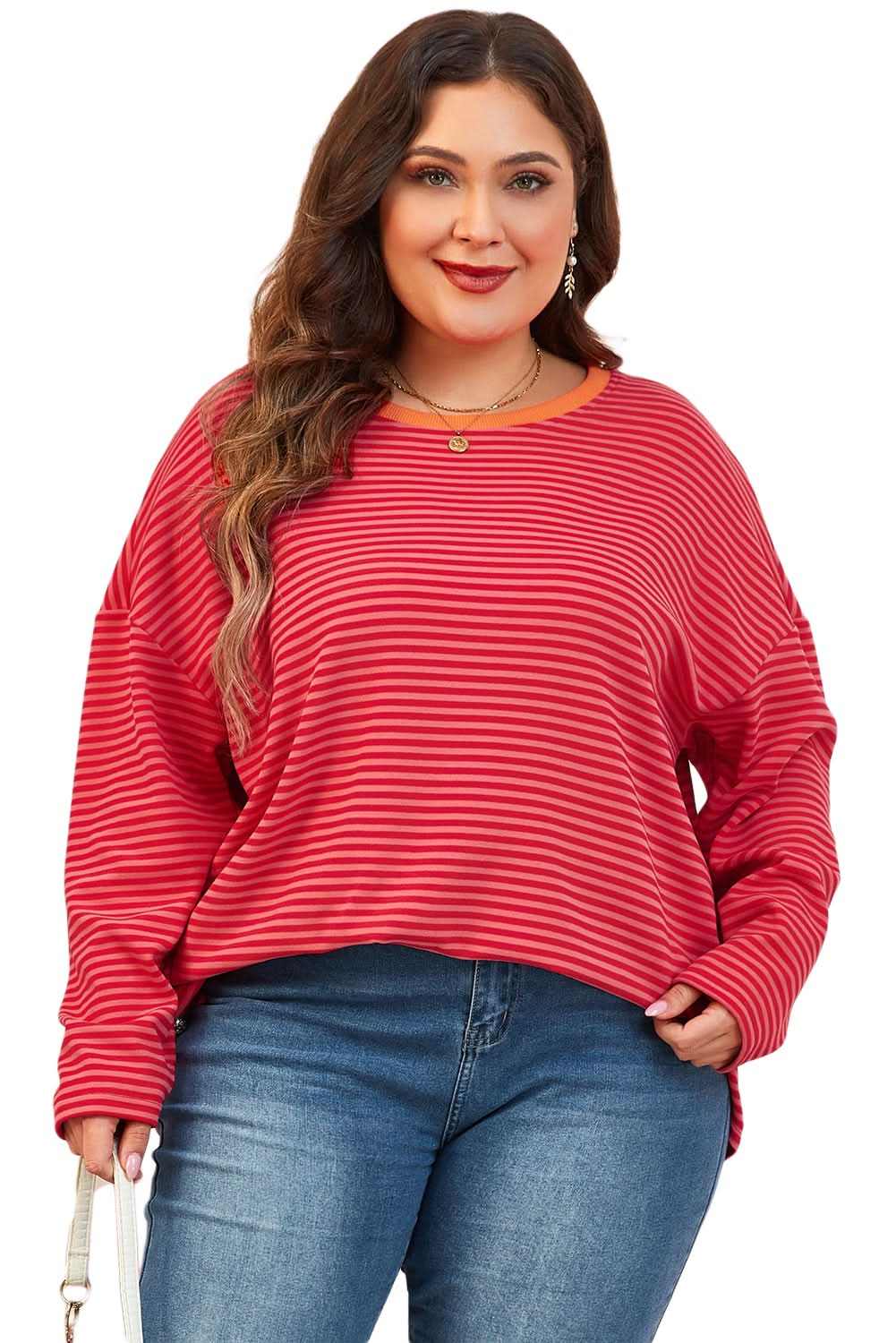 Chic orange striped plus size top