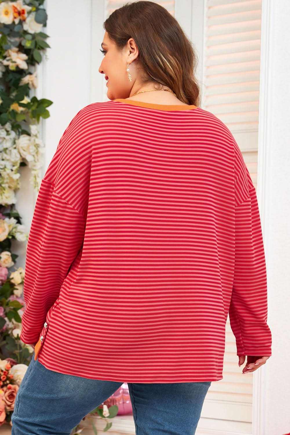 Chic orange striped plus size top
