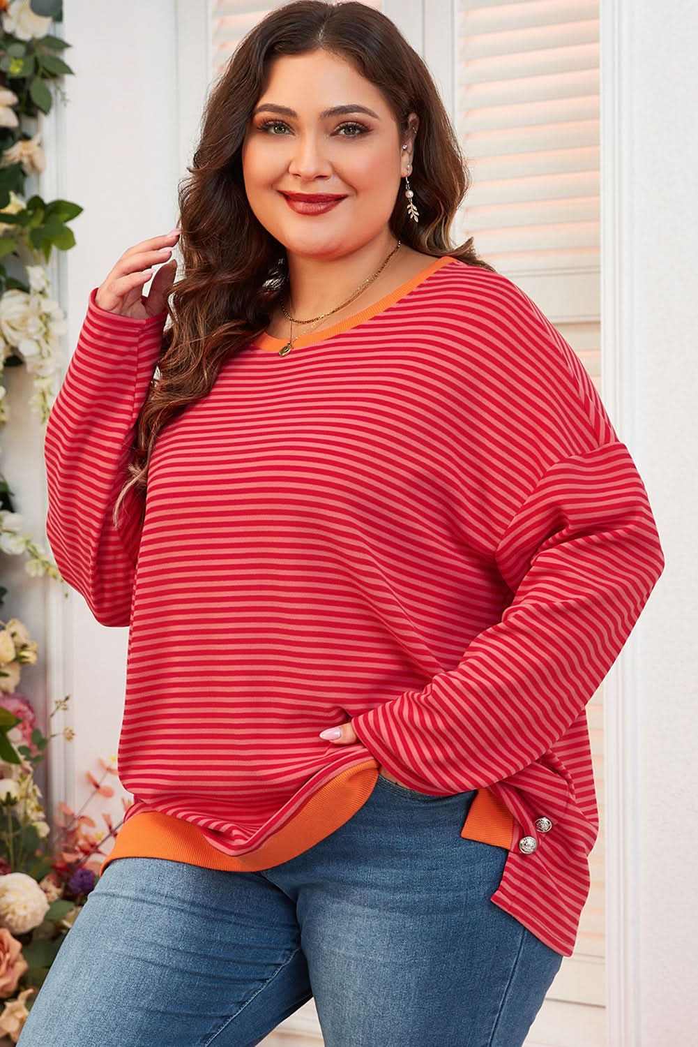 Chic orange striped plus size top