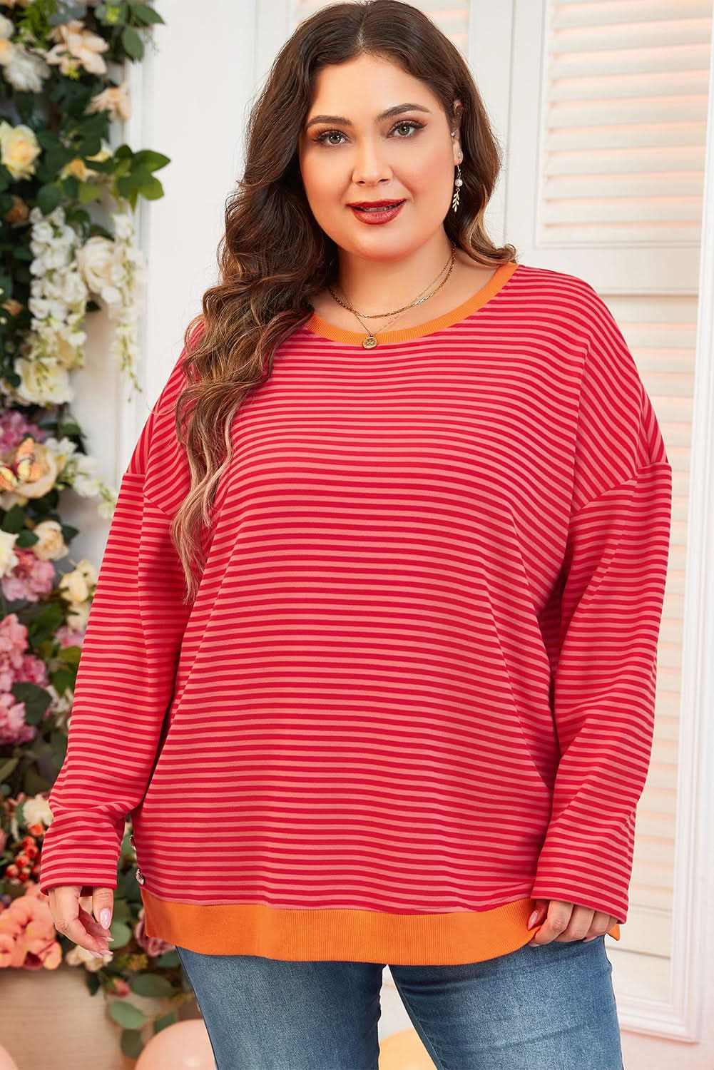 Chic orange striped plus size top