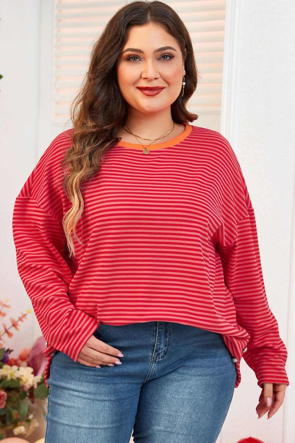 Chic orange striped plus size top