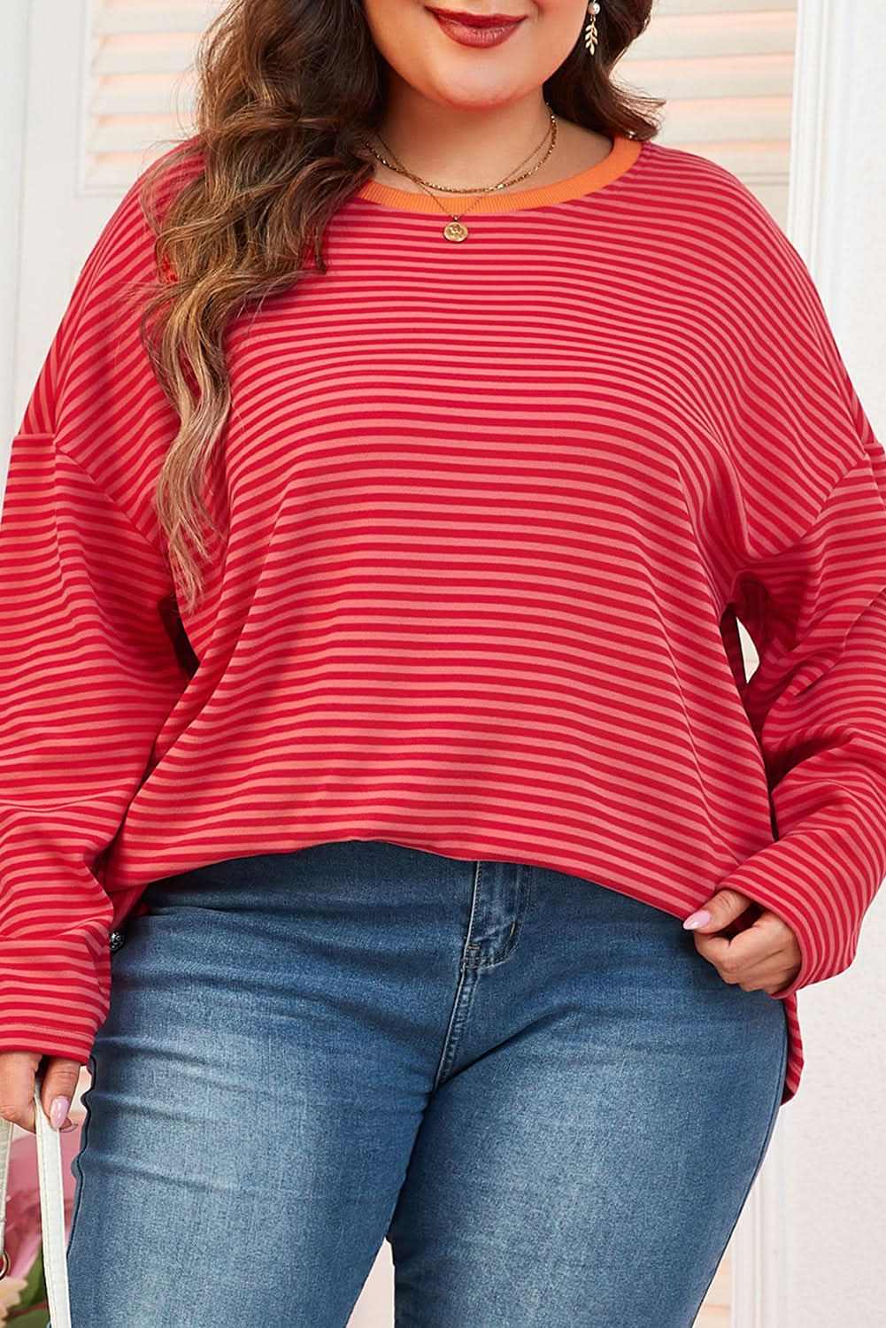 Chic orange striped plus size top