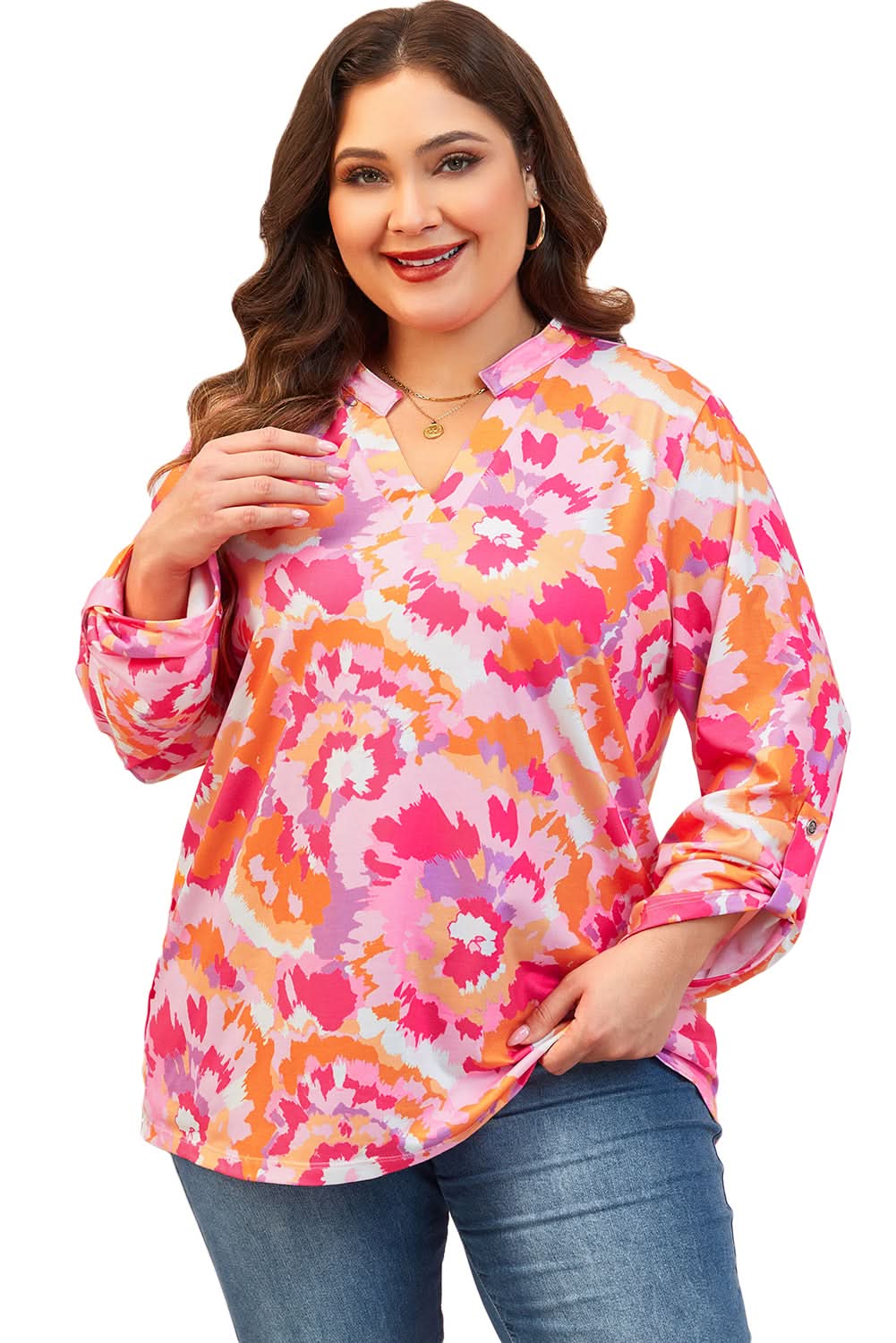 Chic pink floral plus size blouse