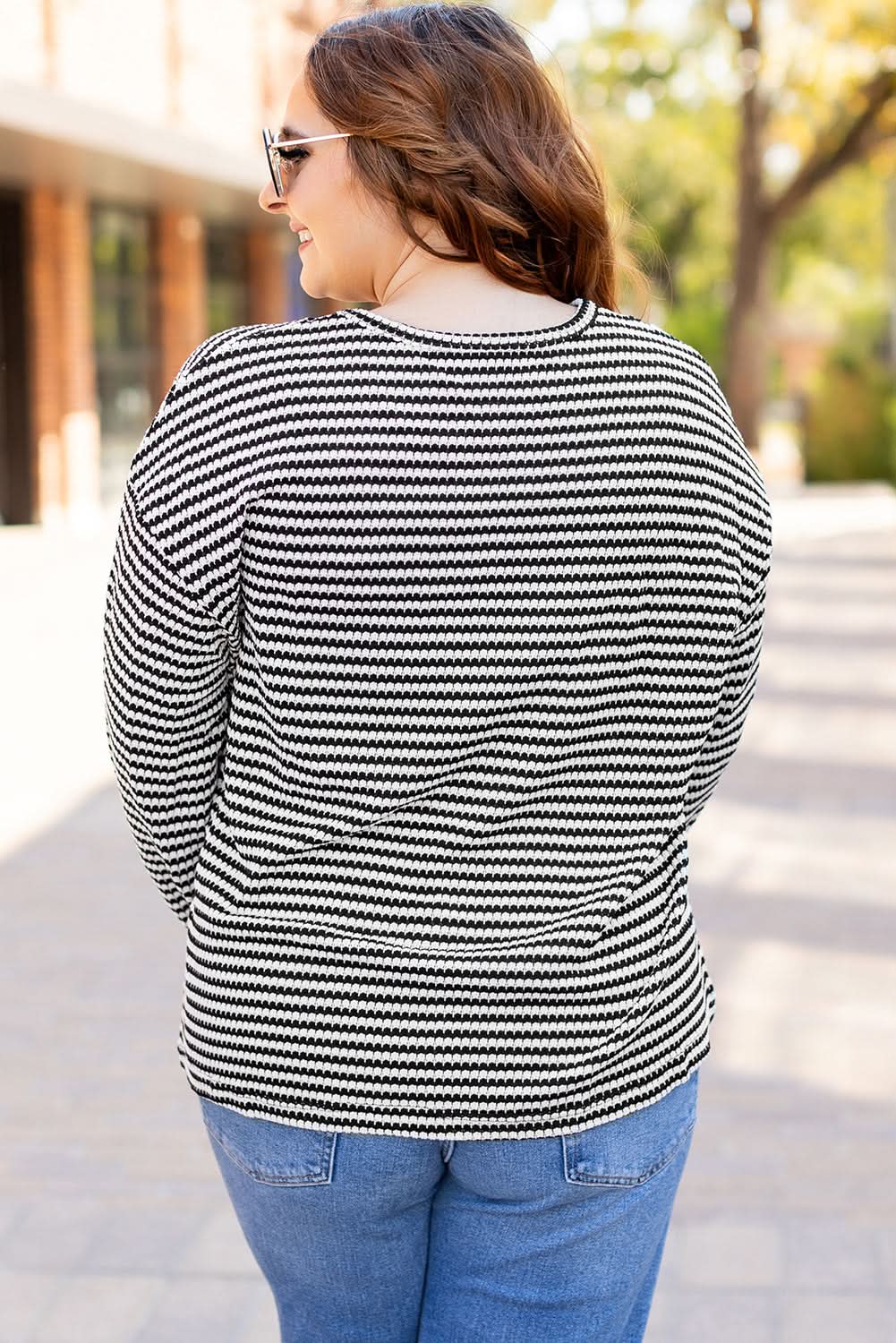 Chic plus size black striped tee