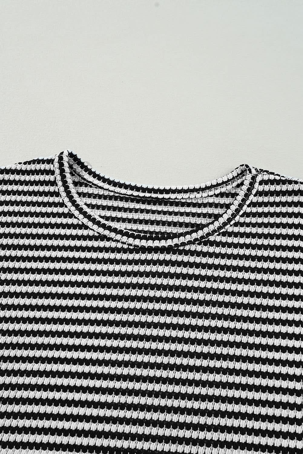 Chic plus size black striped tee
