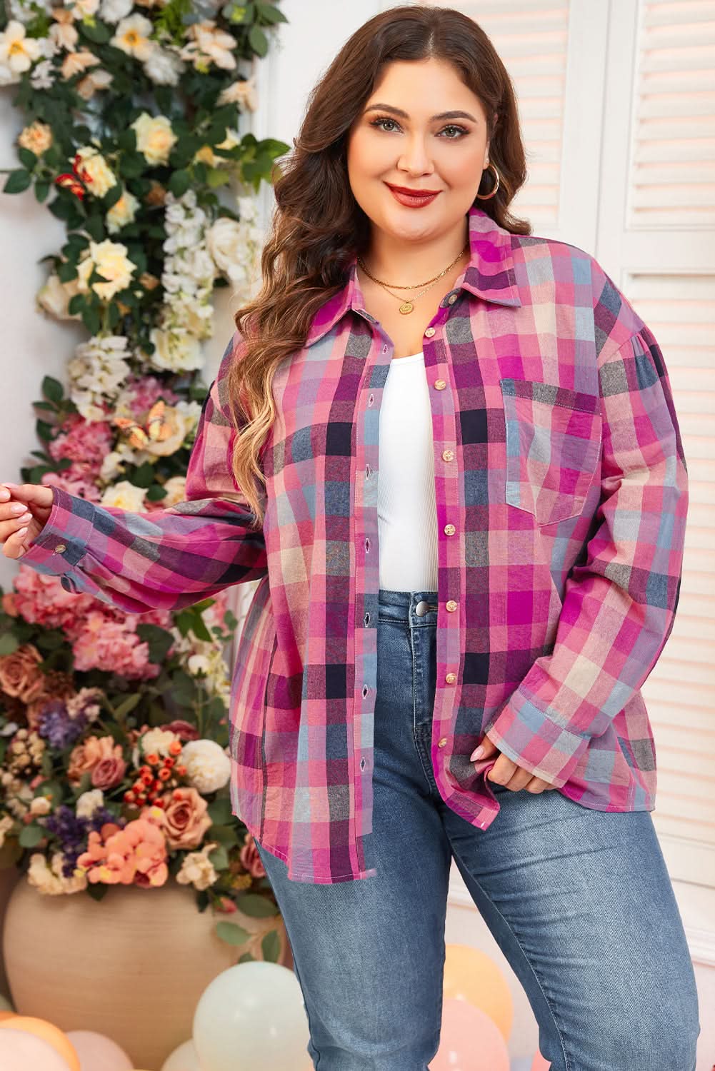 Chic plus size checkered shirt