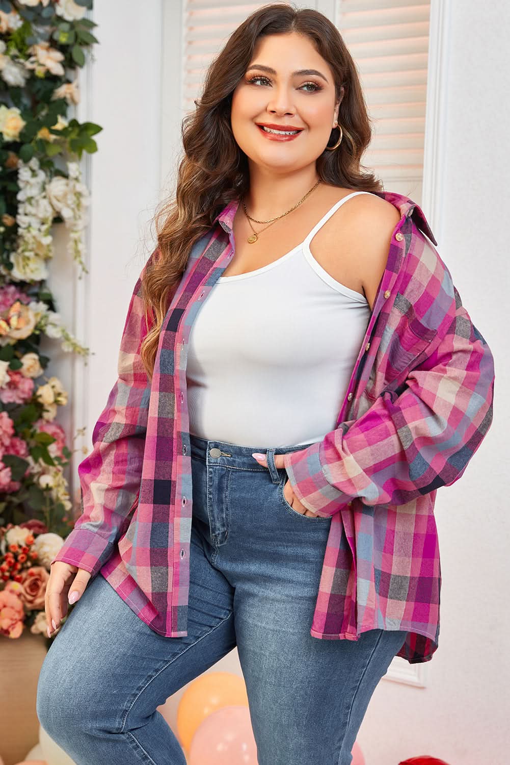 Chic plus size checkered shirt