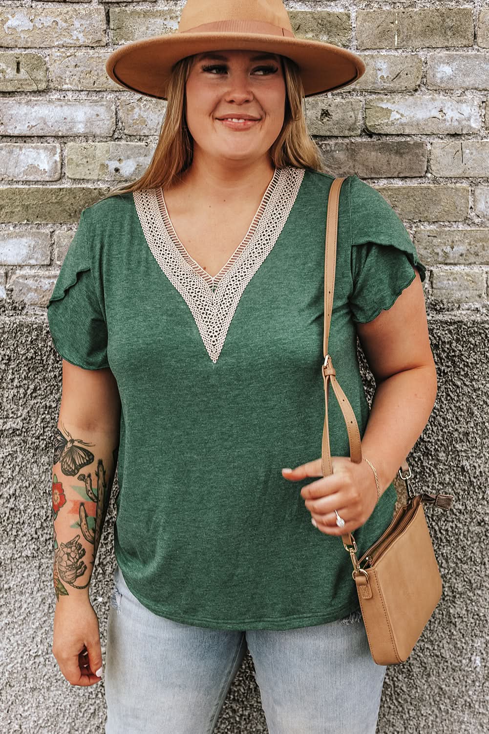 Chic plus size green embroidered blouse