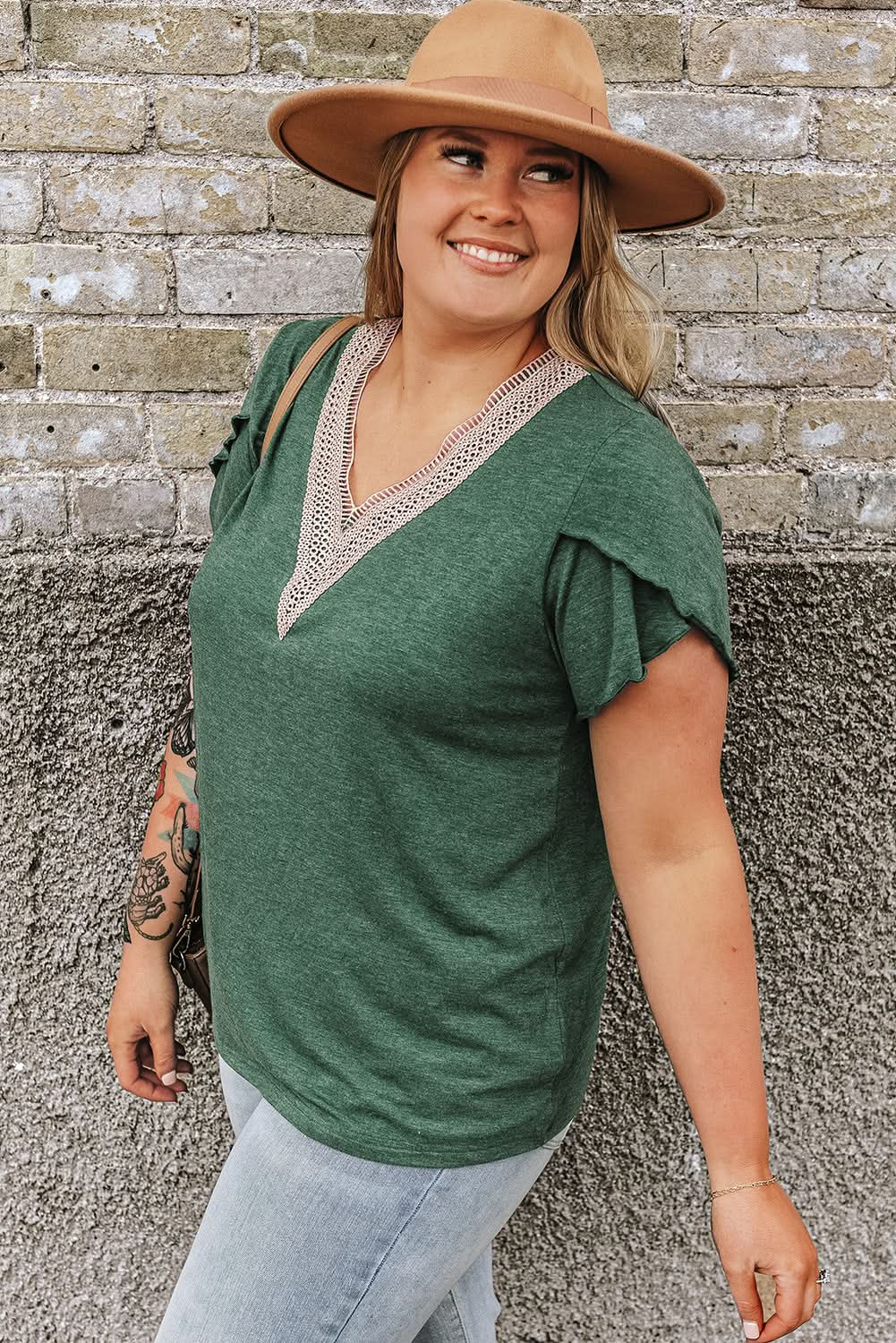 Chic plus size green embroidered blouse