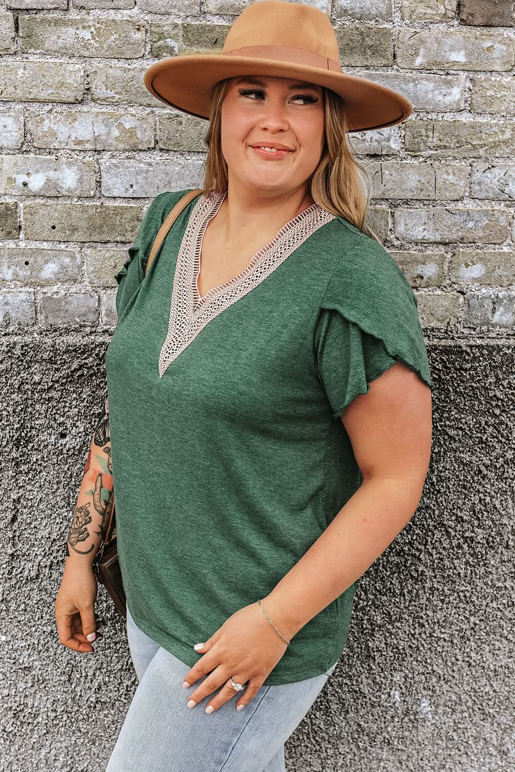 Chic plus size green embroidered blouse